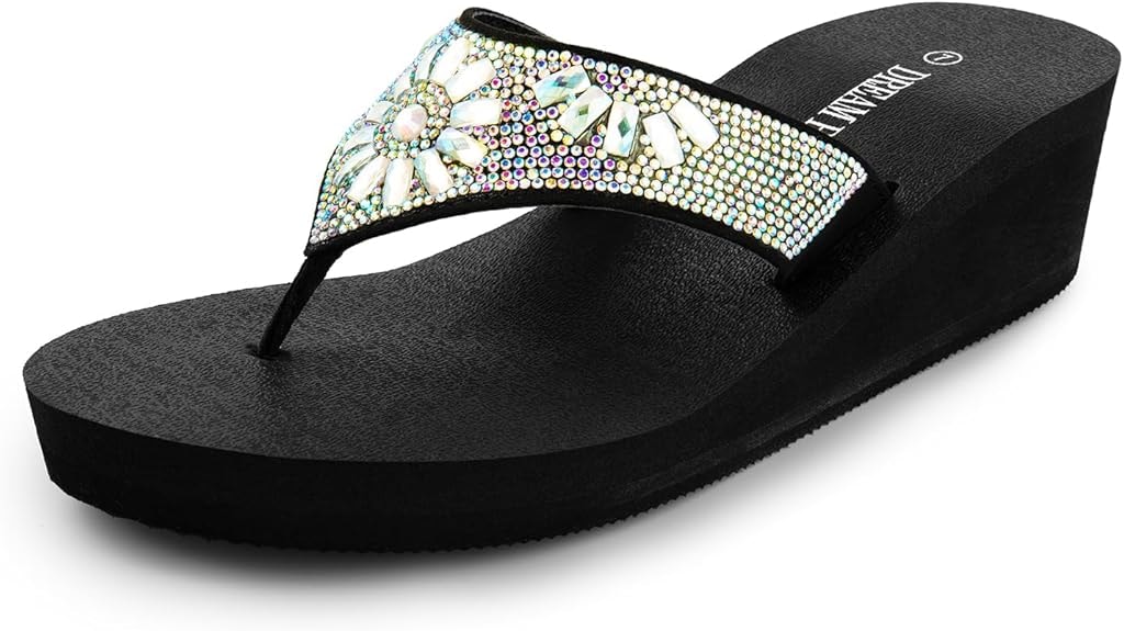 DREAM PAIRS Women's Rhinestone Platform Wedge Flip Flops