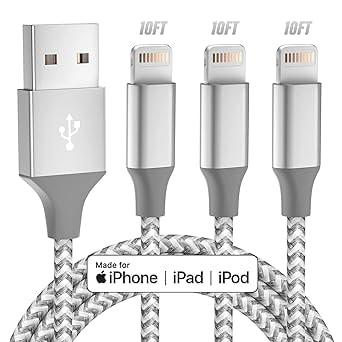 Bkayp 3-Pack 10' USB to Lightning Charging Cables