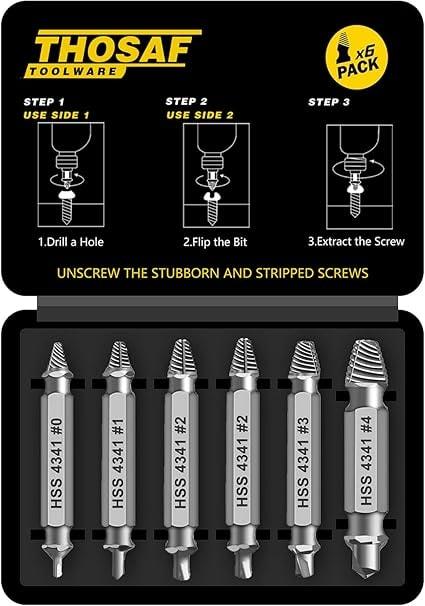 THOSAF Damaged Screw Extractor Set 6-Piece HSS 4341 Alloy Steel