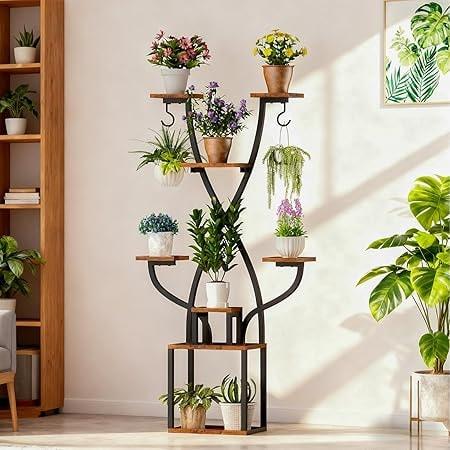 XYADX 8-Tier Metal Plant Stand with Integrated LED Grow Lights