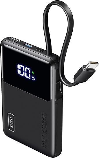 INIU 45W 10000mAh Slim Power Bank with Built-in USB-C Cable