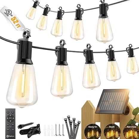 Brightown 52FT Solar LED Outdoor String Lights with Remote