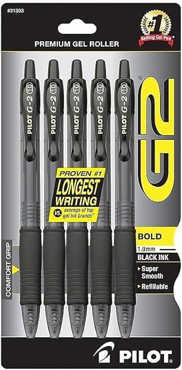 Pilot G2 Premium Gel Pens Bold Point 1 mm Black 5 Pack