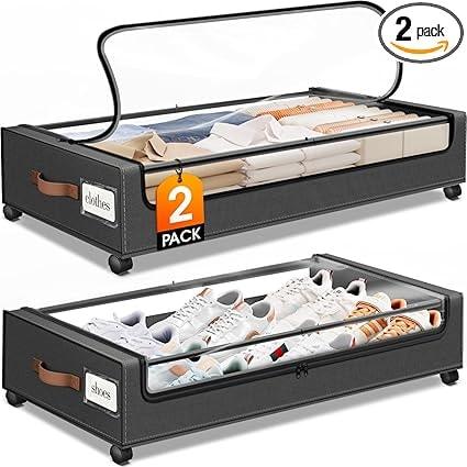 SpaceHacks 2-pk Under Bed Storage w/ Wheels (Dark Grey)
